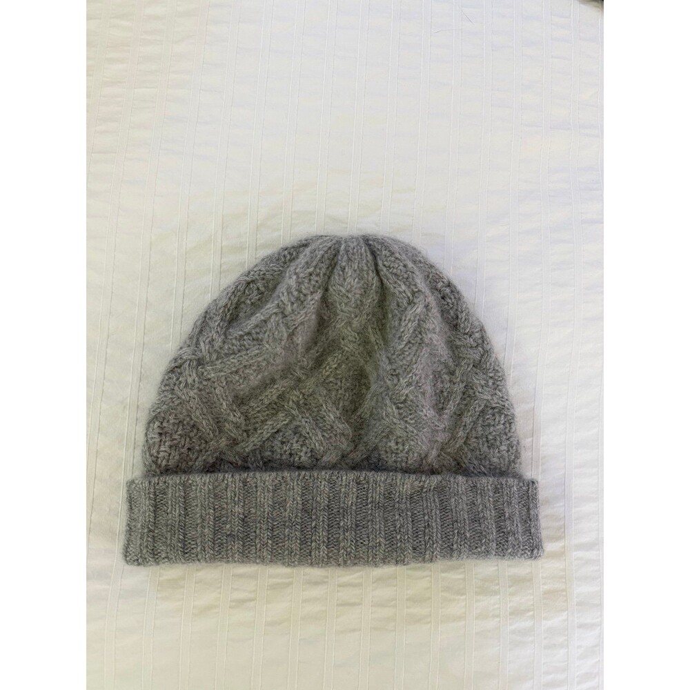 Portolano 100% Cashmere Cable Knit Beanie Hat Heather Gray One Size